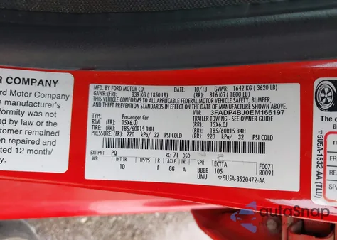2014 Ford Fiesta Se from USA, damaged, VIN 3FADP4BJ0EM166197